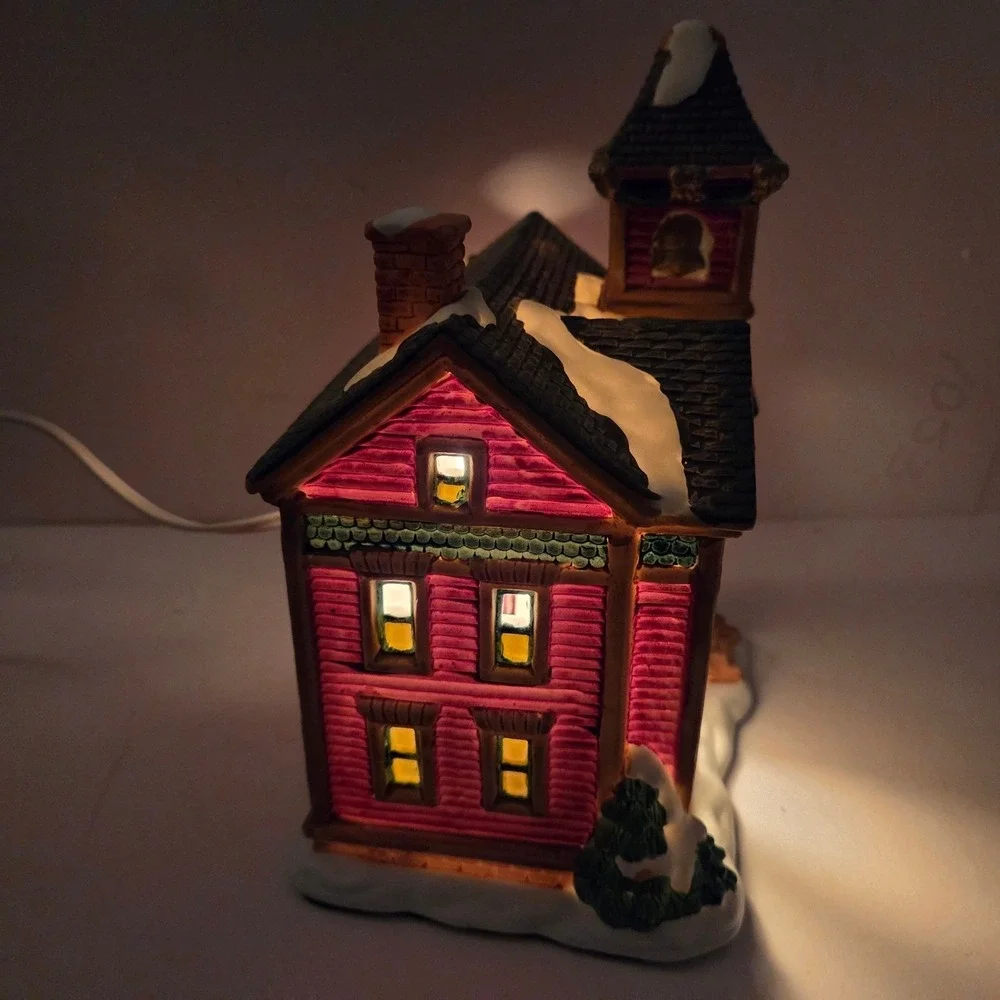 Pickford School Christmas Village House Lighted with Box Trim A Home Vintage